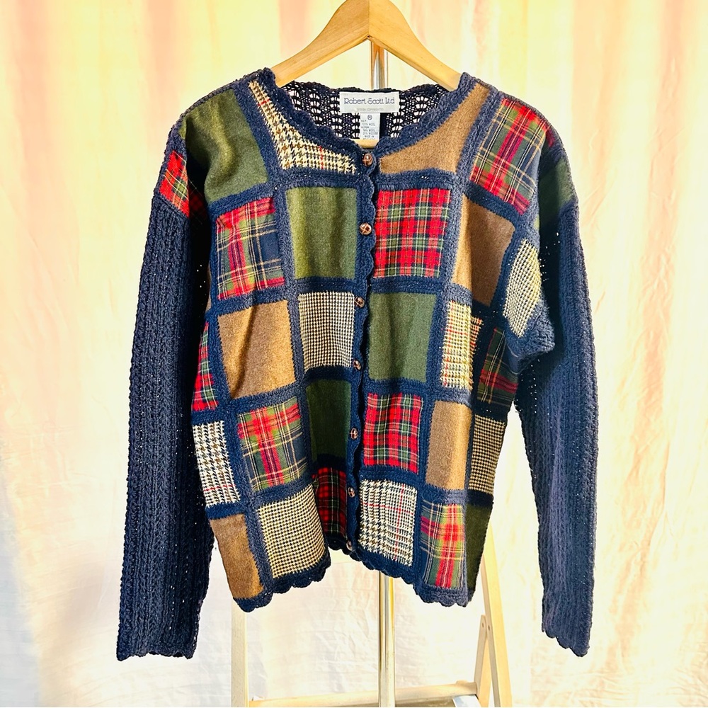 Vintage Robert Scott Wool Patchwork Cardigan Swea… - image 3